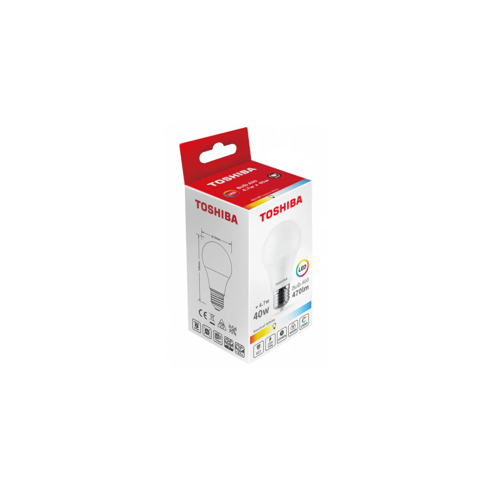 Bombilla LED TOSHIBA  E27 A60 4.7W 470Lm Blanco Cálido  [TO-DELS-BL344P7B0AE21] - Image 4