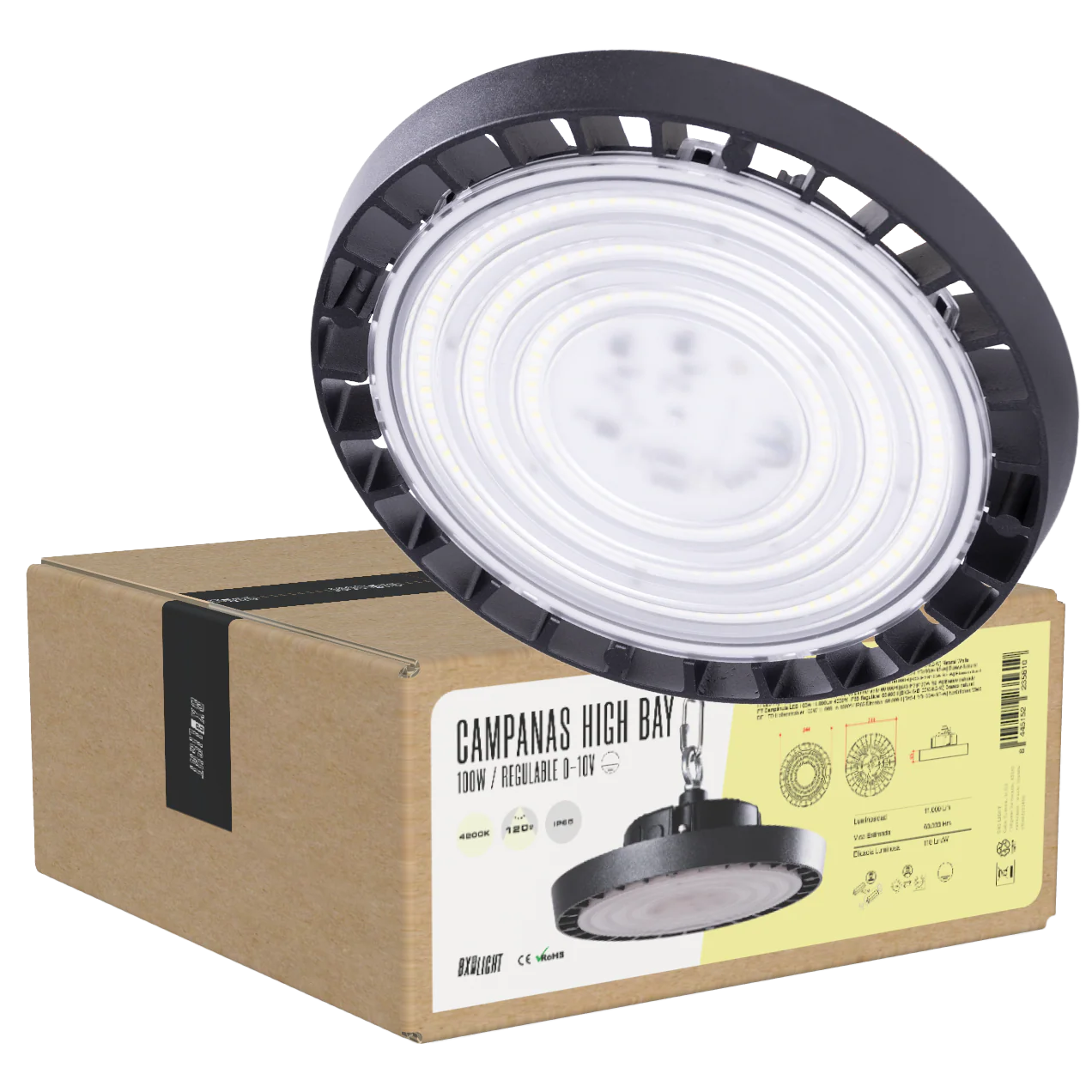 Campanas High Bay Led -  Grandes Alturas 100W IP65 6000 k 120º  [BX3-HVB100W-N2-CW] - Image 8