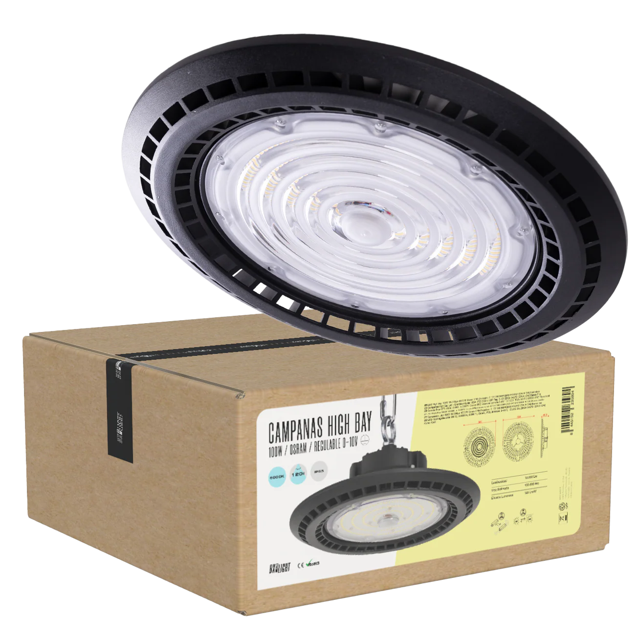 Campanas High Bay Led -  Grandes Alturas 100W IP65 6000 k 120º Reg. 0-10V [BX3-HVUFO100W-H-CW]