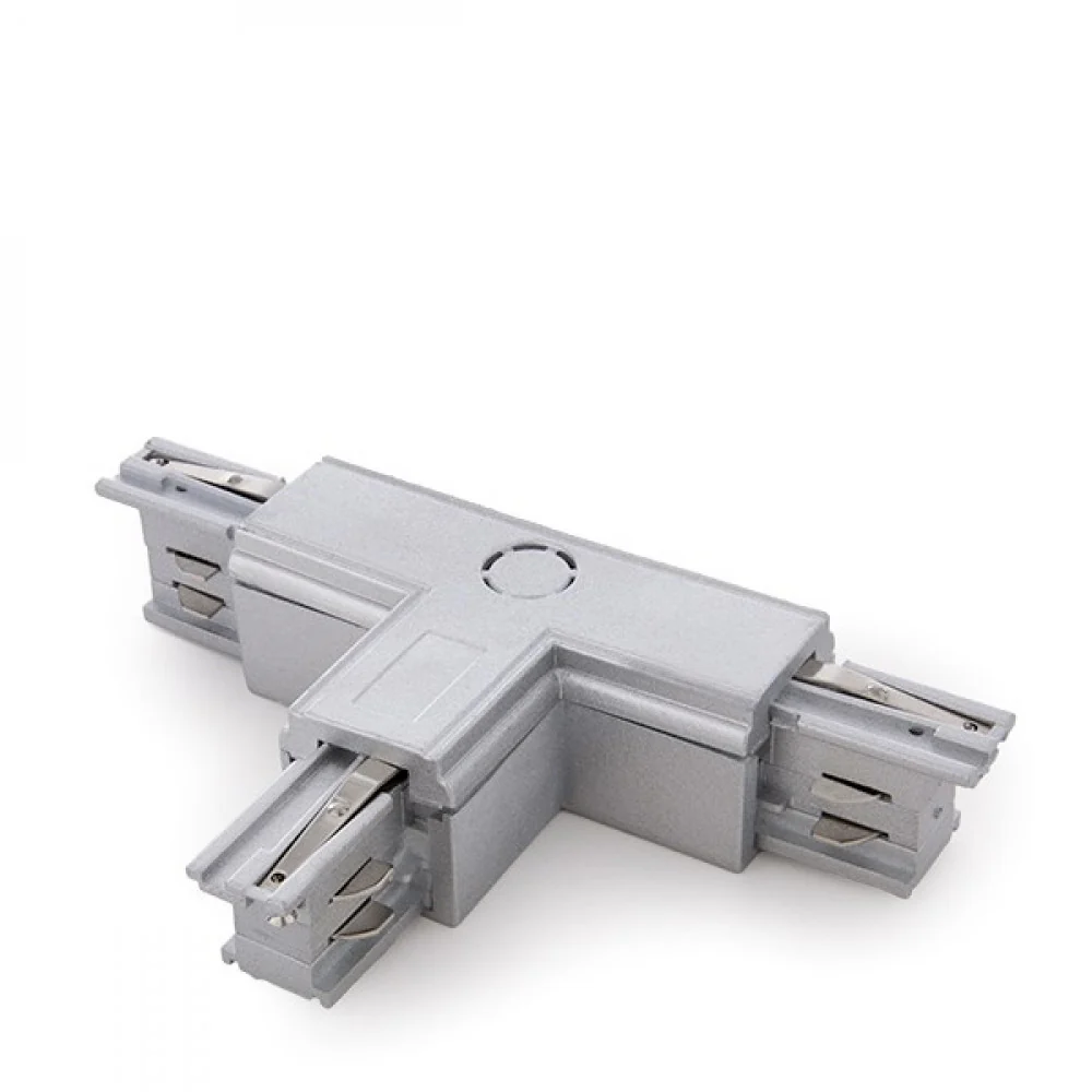 Conector T Carril Trifásico Plata