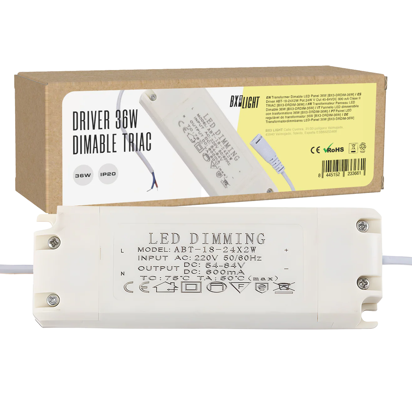 Driver ABT-18-24X2W Pot.24W V Out 45-84VDC 600 mA Clase II TRIAC [BX3-DRDIM-36W]
