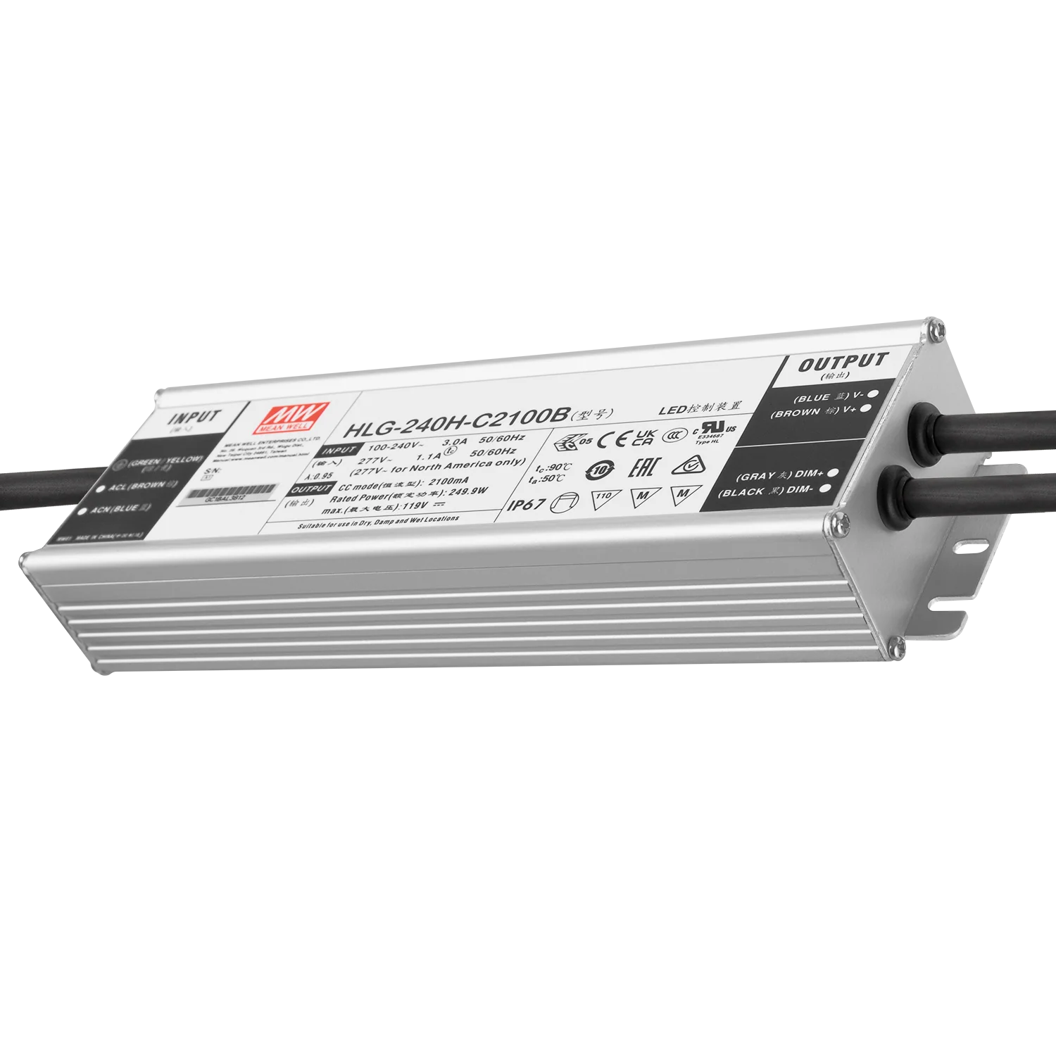 Driver LED Meanwell 240W 90-305VAC 2100A IP67 - Image 2