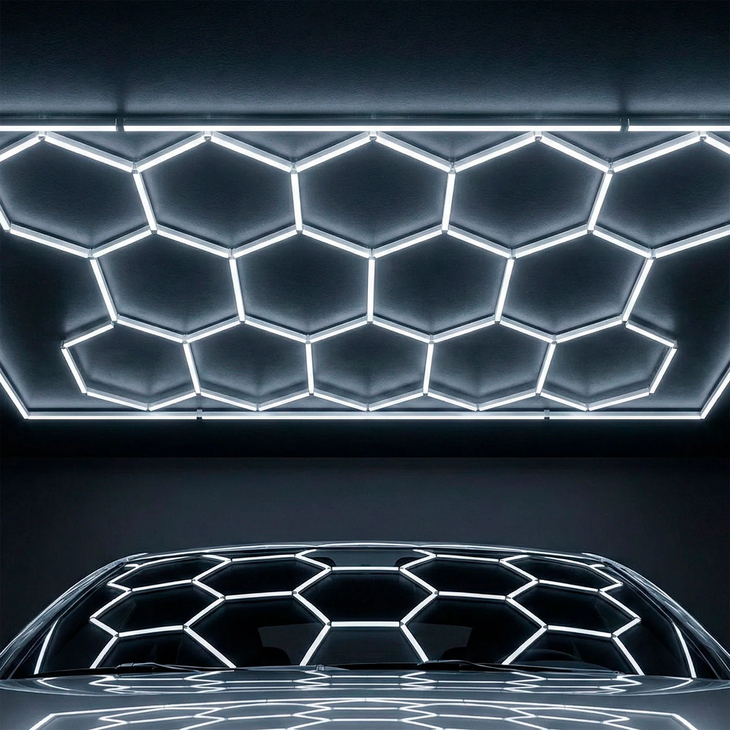 Lámpara LED hexagonal - 6000K - 14 hexágonos 56cm + Rectángulo 500cm - Image 2
