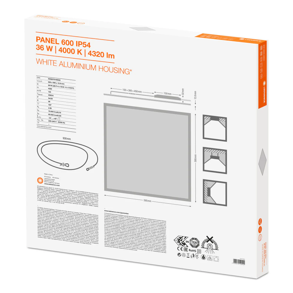 Panel LED LEDVANCE 36W 4320Lm 4000K 120° IP54/IP20 [LVI-4058075149502] - Image 2