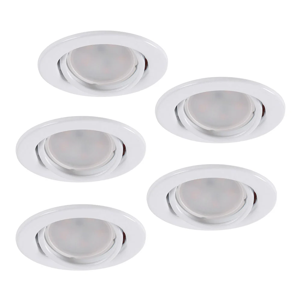 Pack de 5 Bombillas LED GU10 6W 700Lm 6000ºK 40.000H - Aro Downlight Redondo Inclinable "Vepa" Acero 90mm - Blanco - Image 3
