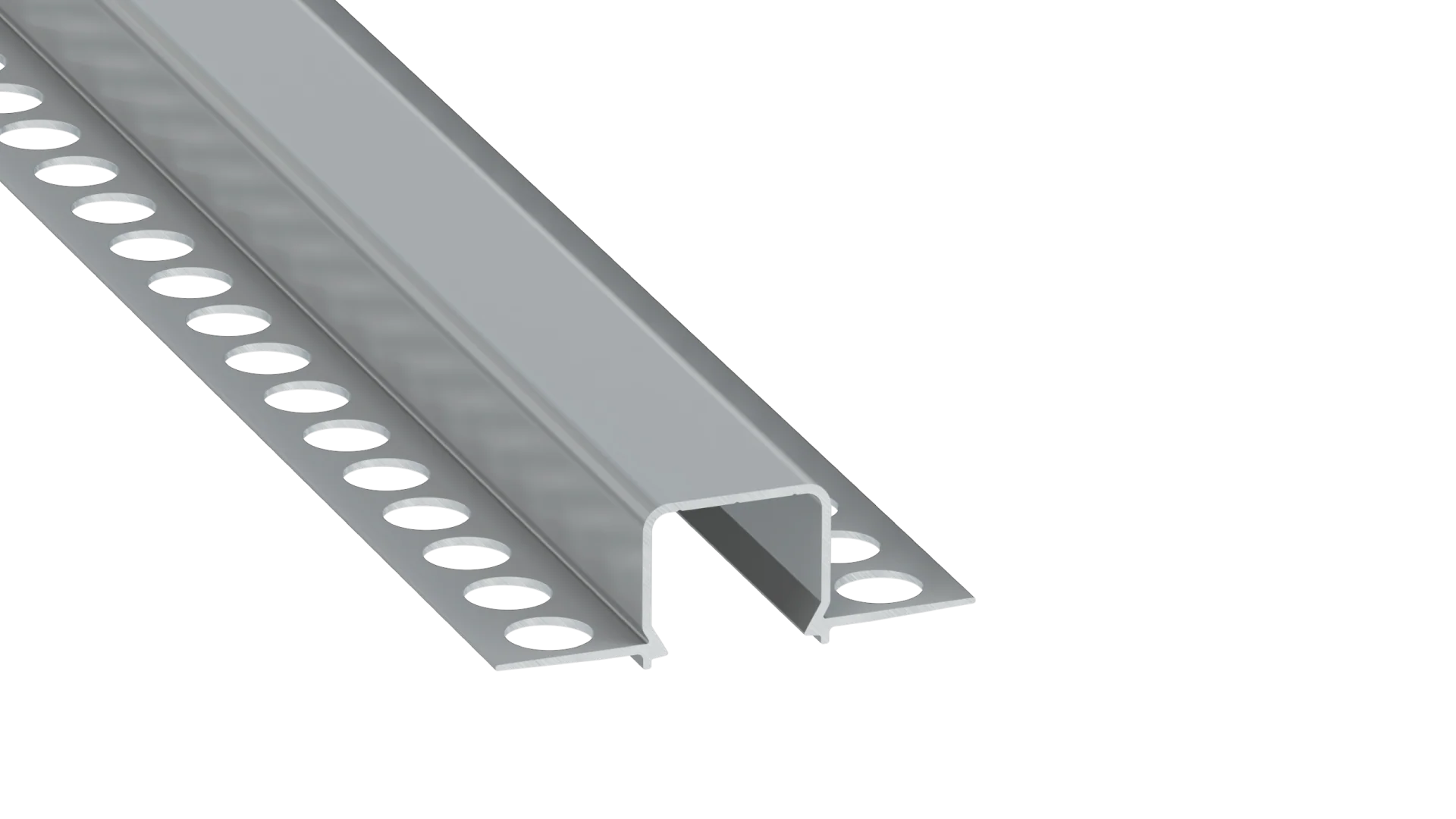 Perfíl Aluminio KIMERA-"MOSSO" Anodizado Plata con Difusor Opal , Tapones y Clips Sujección 2,02M
