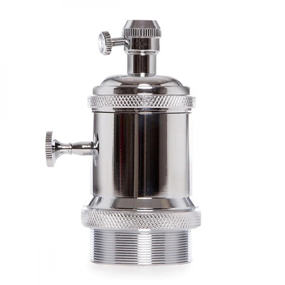 Portalámparas E27 Cobre Baquelita- Interruptor Rotativo, Color Cromo [AM-AH008