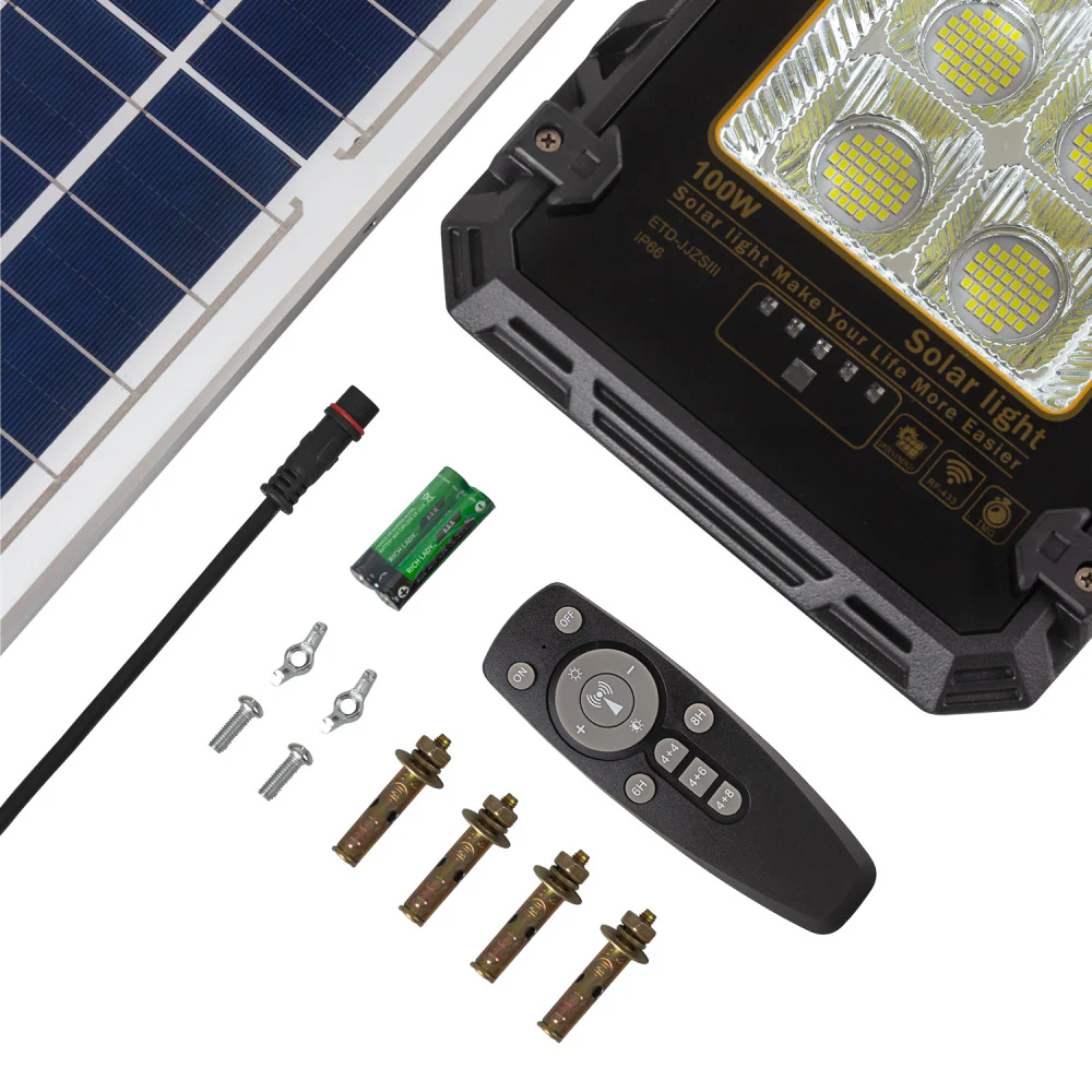 Proyector 100W con Panel Solar Control Remoto IP65  [1916-FLSOL-100W-CW] - Image 7