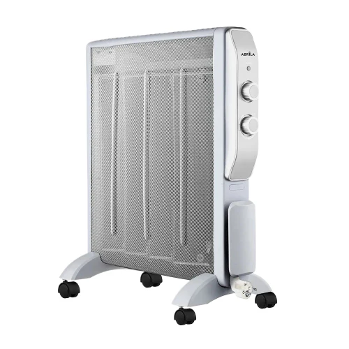 Radiador De Mica Abrigo 2000w 4 Elementos Blanco/Plata 2 potencias Antivuelco, Luz Indicadora Termostato Regulable 61,5x56x26,5