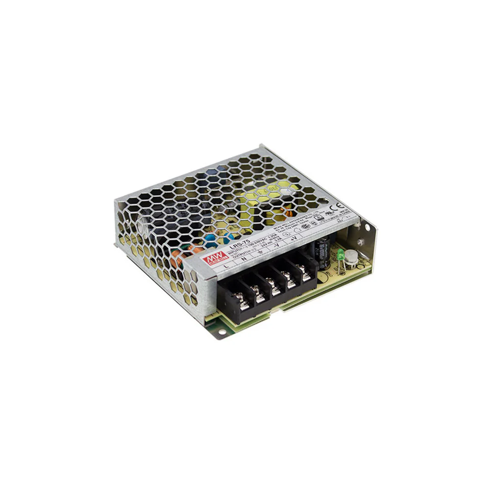 RS-75-24  Transformador MEANWELL Entrada 88-264VAC Salida 24VDC 3,2 A 76,8W  Aislamiento 3000 VAC