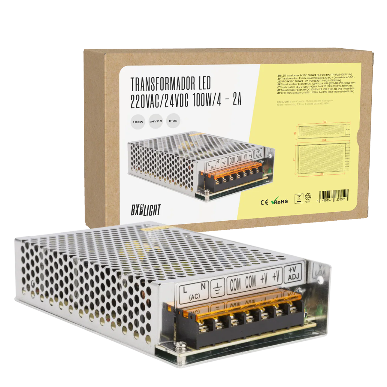 Transformador -  Fuente de Alimentación AC/DC -  Convertidor AC/DC - 220VAC/24VDC 100W/4 - 2A IP20 [BX3-TR-IP25-100W-24V]