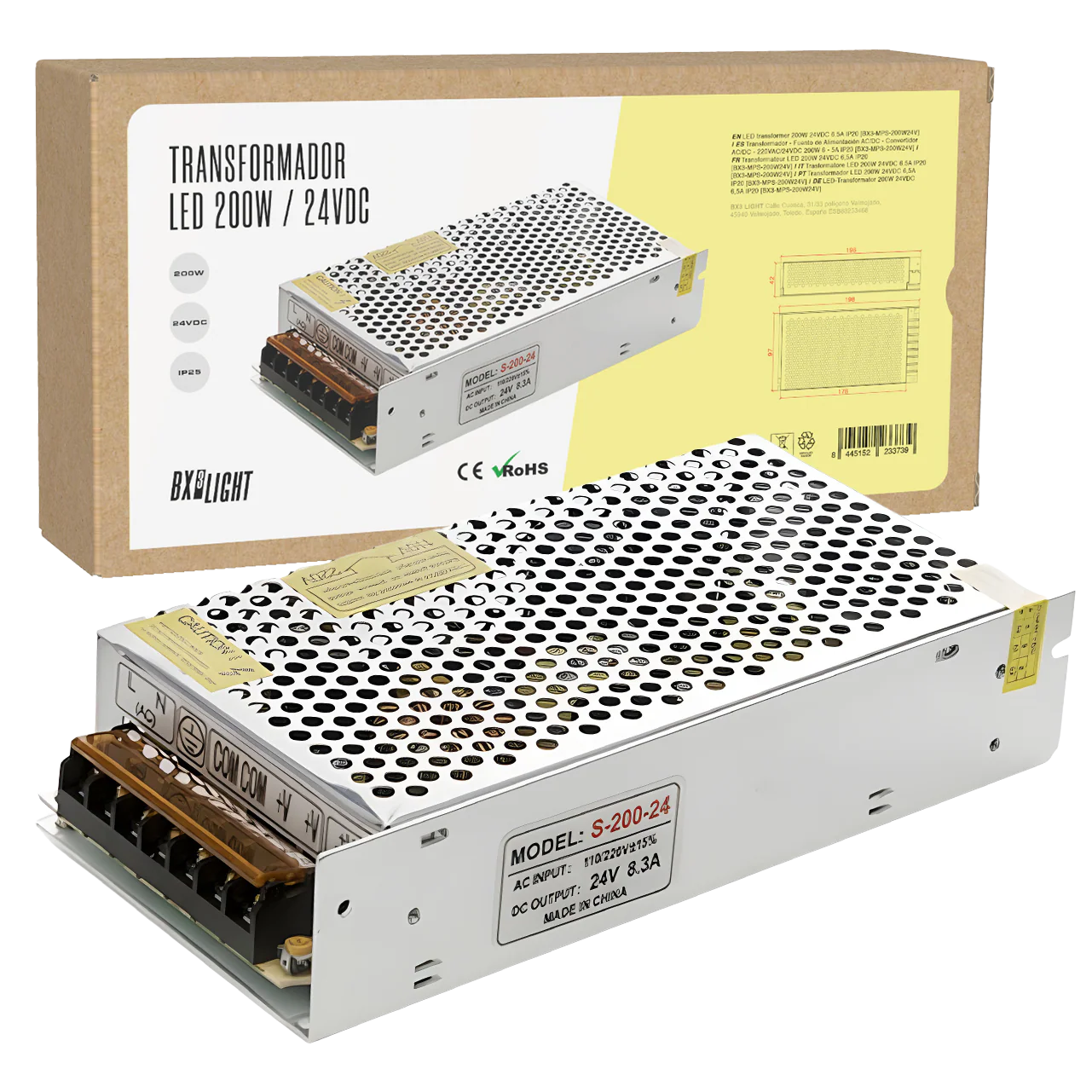 Transformador -  Fuente de Alimentación AC/DC -  Convertidor AC/DC - 220VAC/24VDC 200W 6 - 5A IP20 [BX3-MPS-200W24V]