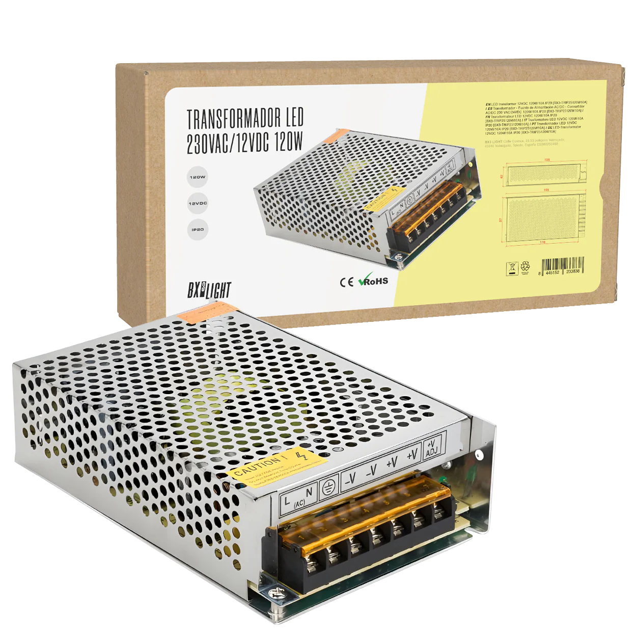 Transformador -  Fuente de Alimentación AC/DC -  Convertidor AC/DC 230 VAC/12VDC 120W/10A IP20 [BX3-TRIP25120W10A]