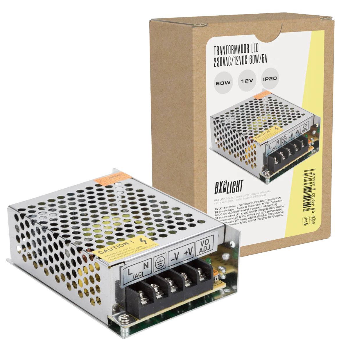 Transformador -  Fuente de Alimentación AC/DC -  Convertidor AC/DC 230 VAC/12VDC 60W/5A IP20 [BX3-TRIP2560W5A]