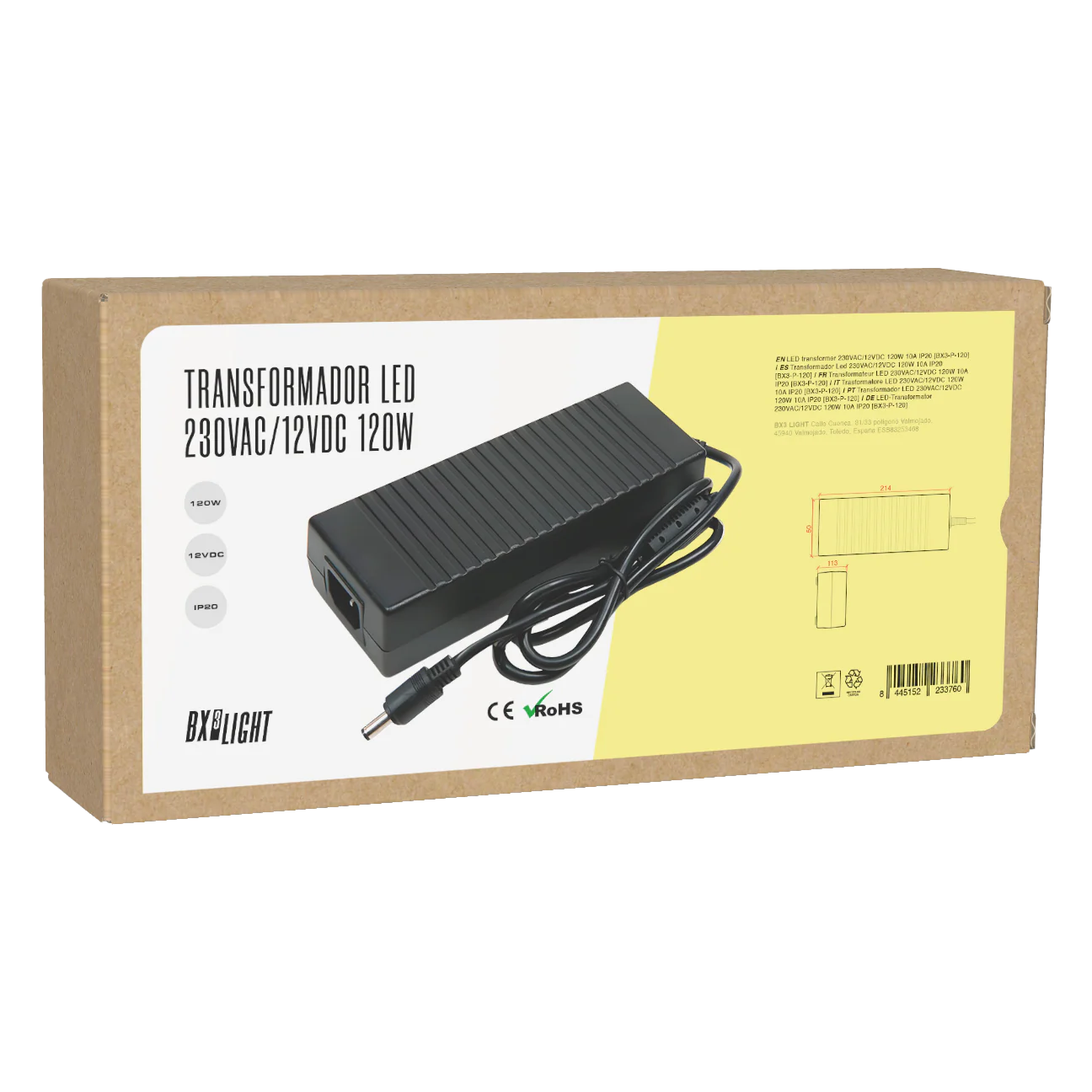 Transformador Led 230VAC/12VDC 120W 10A IP20 [BX3-P-120] - Image 2