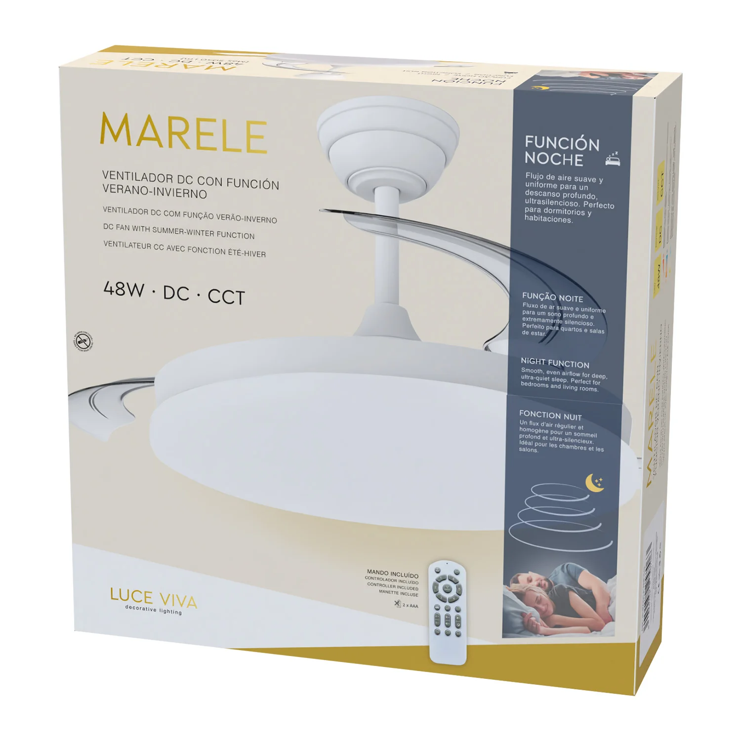 Ventilador DC "Marele· Función Verano-Invierno 48W Blanco 3 Aspas 5040lm 3500-4000-6500k Remoto y Temporizador - Image 10